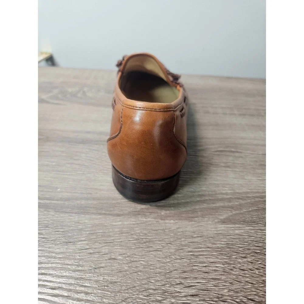 Allen Edmonds Colebrook Tan Leather Braided Bow Loafers Mens 9.5 D 91320 USA